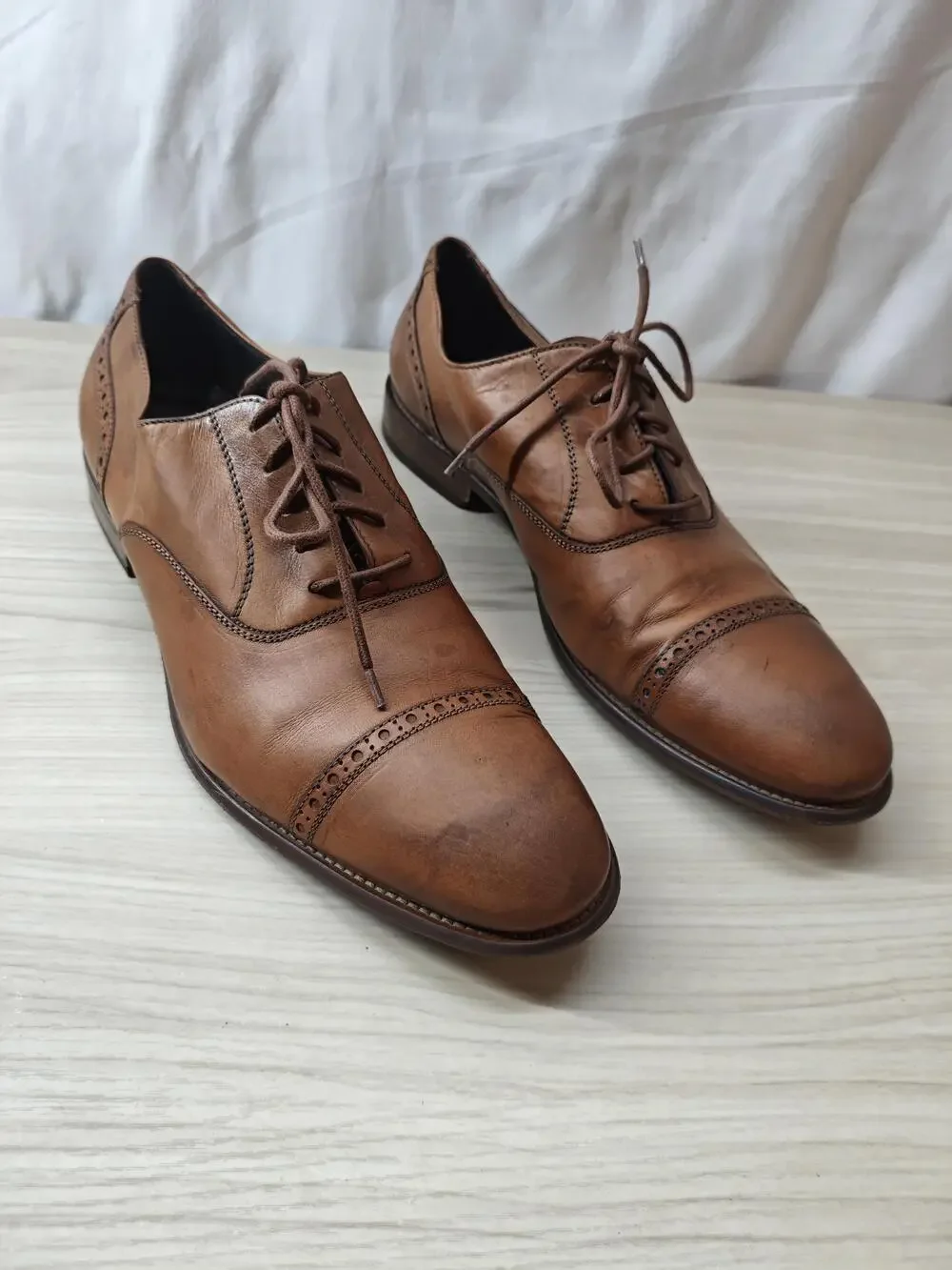 Johnston & Murphy Shoes Mens Size 12M Cap Toe Oxford Dress Handcrafted Made Ital